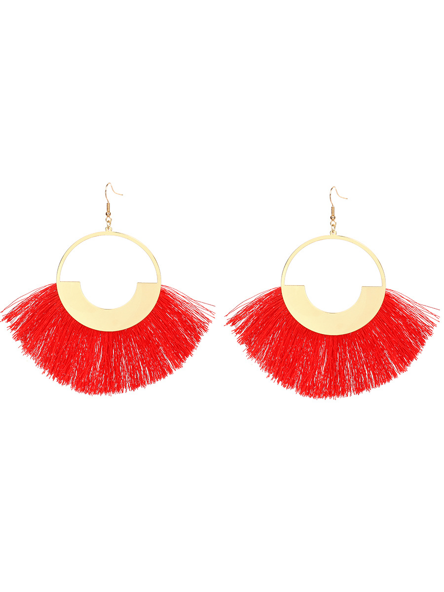 23g Weight No Inlaid Inlay Material Earrings Classification Travel, Birthday Occasion Sector Pattern Women'S Gender Ethnic Style Style Grey, Rose Red, Beige, Pink, Red, Green, Blue, Black Color Bohemian Red Retro Ethnic Style Triangle Cotton Thread Tassel Earrings 15