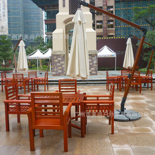 实木户外桌椅 豪华大气款休闲户外家具配木制吊伞 高大尚休闲桌椅