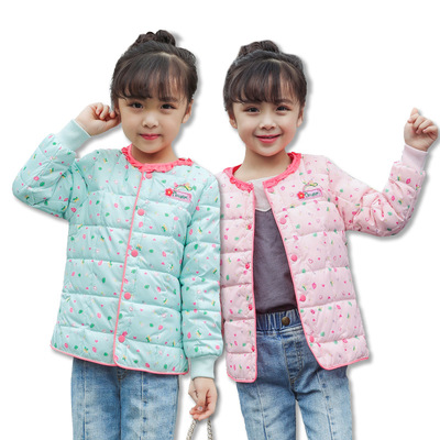 品羽 新款韩版秋冬女童羽绒服 小清新荷叶领碎花中大童羽绒内胆