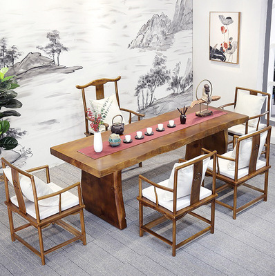 New Chinese style All solid wood tea table To fake something antique tea table to work in an office Large table Kung Fu tea table Make tea Tables and chairs combination customized