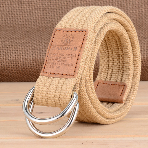 Korean version of 20 colors universal canvas belt for men and women, casual business jeans, double ring buckle belt, outdoor braided style