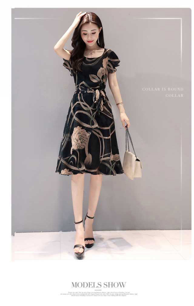 2019 Summer Women's Fashion European And American Slimming Plus Size Printed Fashionable New A-line Midi Dress_ecoleips.com