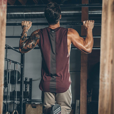 man summer pure cotton run motion leisure time ventilation Elastic force Bodybuilding Sleeveless Color matching vest wish A generation of fat