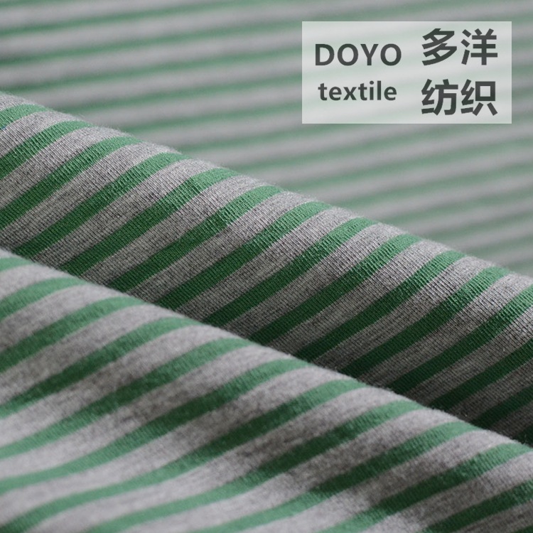 米洋充足 220克 T/R 65 35 涤棉粘胶麻灰绿色针织条纹条子面料