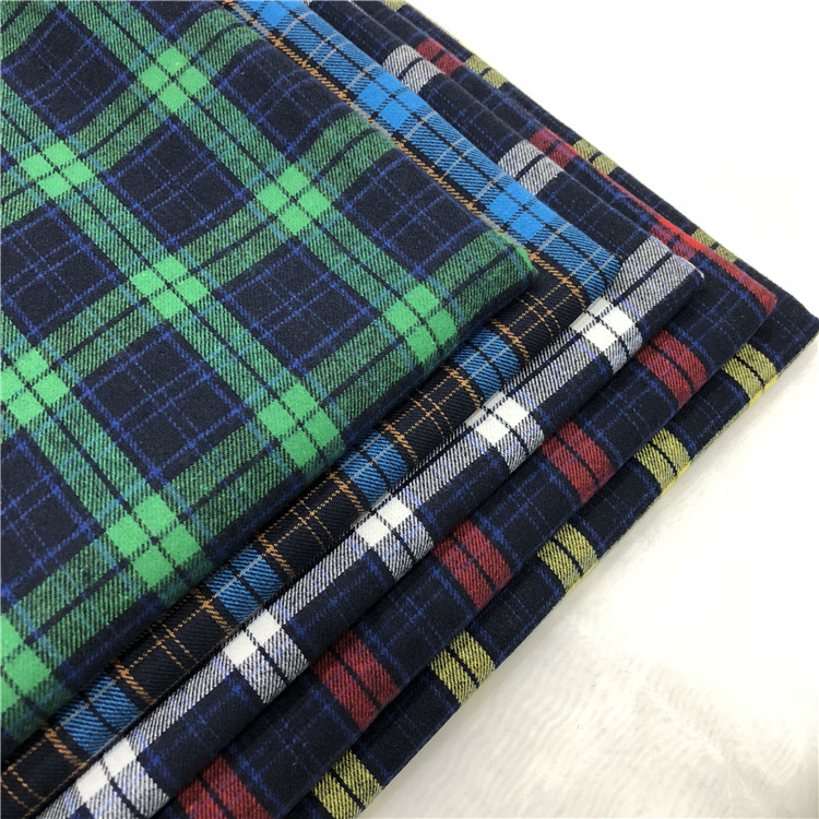 色织涤棉斜纹格子布 21支磨毛拉绒格子布 衬衫半身裙童装园服面料