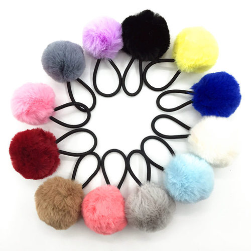 Amazon big ball hair tie, Korean version candy color imitation rabbit hair hair tie, plush hair tie, elastic band manufacturer, cross-border