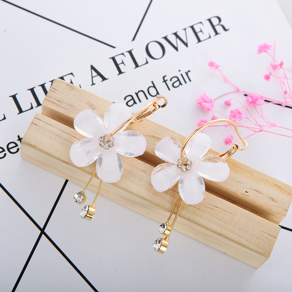 1 Pair Sweet Flower Arylic Alloy Plating Inlay Rhinestones Women's Drop Earrings display picture 4