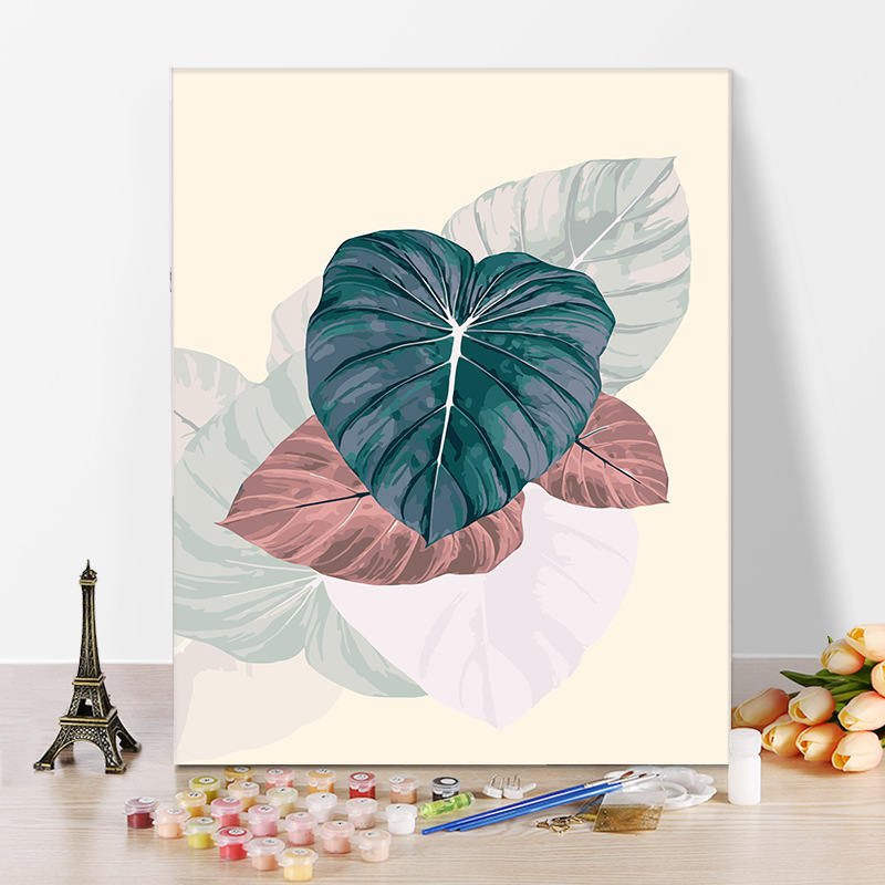 DIY数字油画油彩画手绘大幅客厅卡通动漫自己填色挂画装饰画绿叶