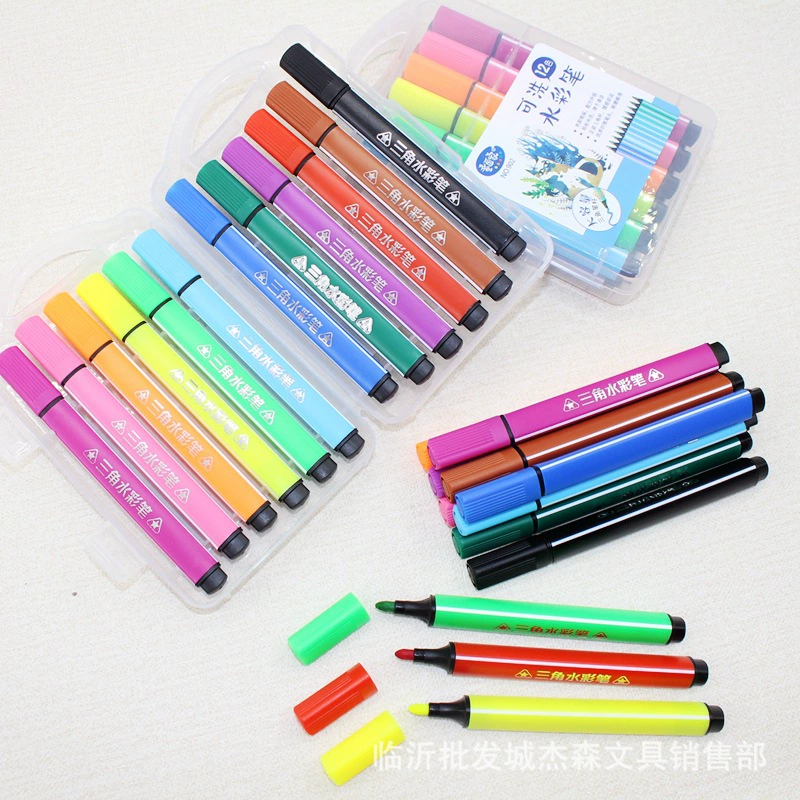 12 цветов в плоской упаковке моющаяся Акварельная Ручка Треугольная ручка большой емкости моющаяся Акварельная ручка детский художник серии Daoke
