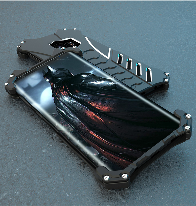 R-Just Batman Shockproof Aluminum Shell Metal Case with Custom Batarang Stent for Samsung Galaxy S9 Plus & Samsung Galaxy S9