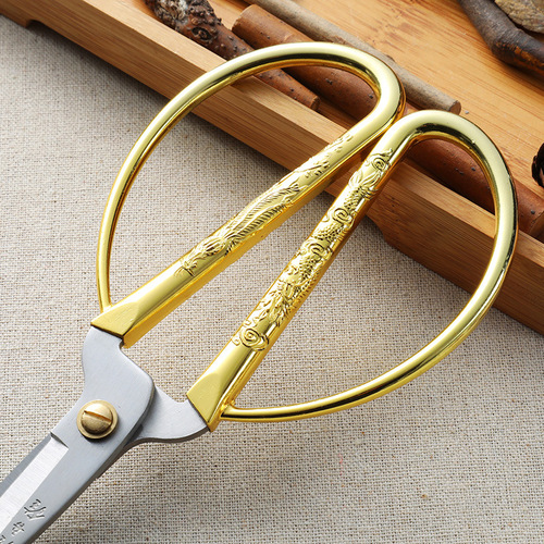 Wang Wuquan household scissors, dragon and phoenix stainless steel ceremonial scissors for wedding, 1001 retro industrial gold scissors, 1002