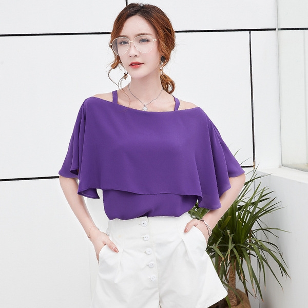 Chiffon Summer New Shoulder Short Belly Irregular Collar Shirt