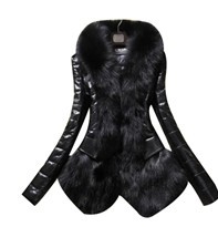 Hot Style Winter New Slim Imitation Fox Fur Fur PU Leather Thin Coat