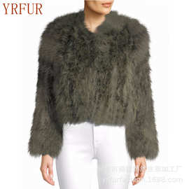 YR548A 外贸经典版型火鸡毛手缝圆领短外套多色长期接单