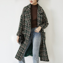 歐美冬裝加厚羊毛呢子外套女裝新款韓版寬松中長款流行格子大衣