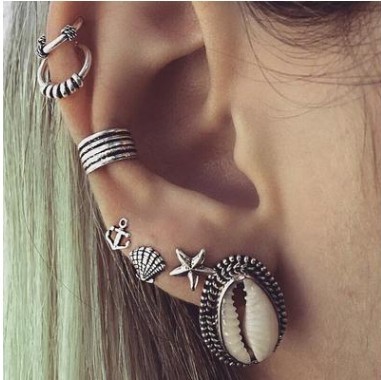 EDX2欧美时尚波西米亚贝壳海星船锚套装耳饰七件套组合耳环|ms