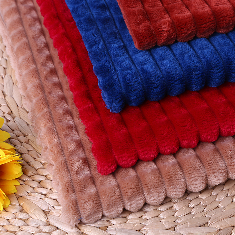 厂家直供经编提花剪花法兰绒 秋冬保暖玩具家居服KS条绒面料