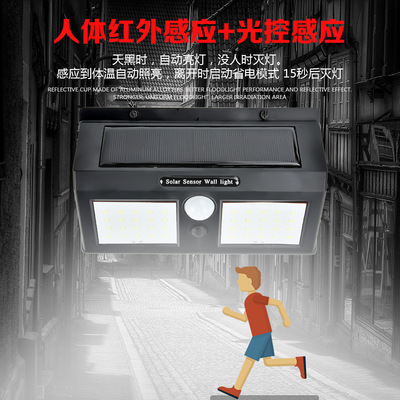 COB太阳能灯40LED人体感应灯 景观庭院壁灯花园防水围墙照明路灯|ru
