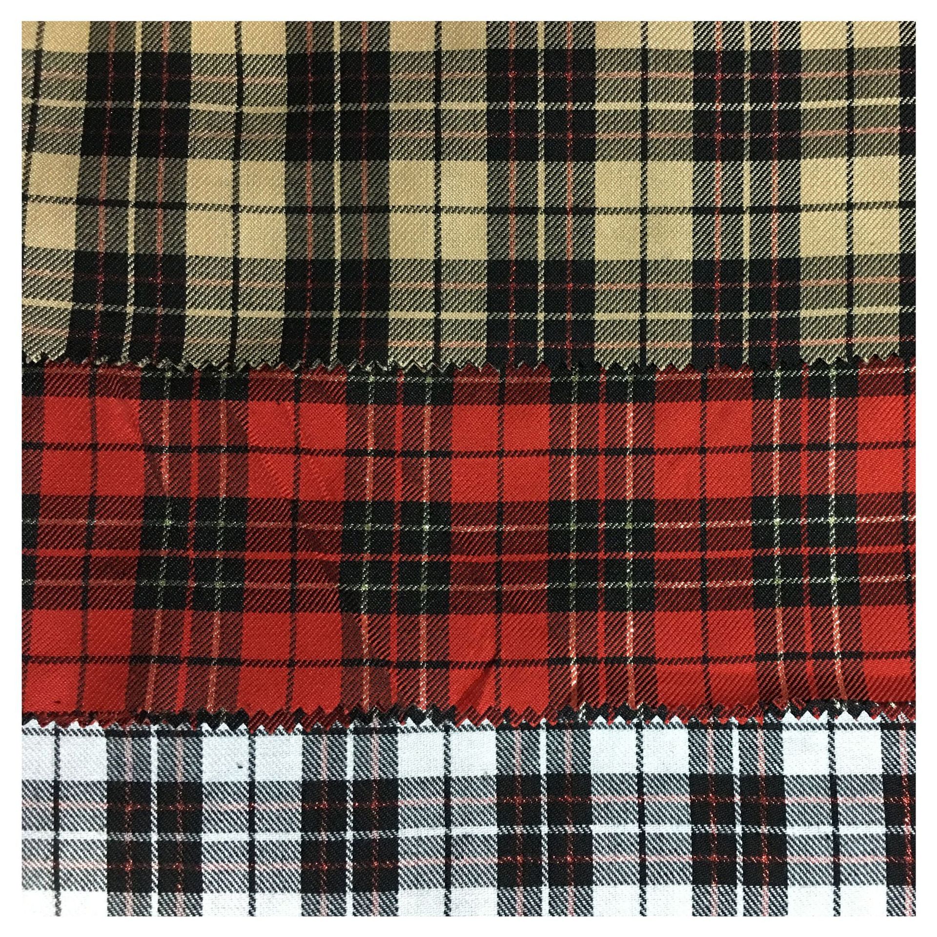 全涤中长镶开带金线色织格子布帽子校服短裙西服里料内衬面料