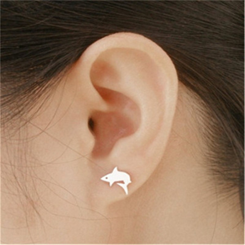 Simple Shark Ear Studs Small Whale Ear Studs Marine Animals Great White Shark Ear Studs Small Fish Ear Studs display picture 9
