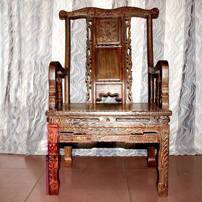 明清古典家具鸡翅木主人椅太师椅三件套红木圈椅办公椅茶台椅子