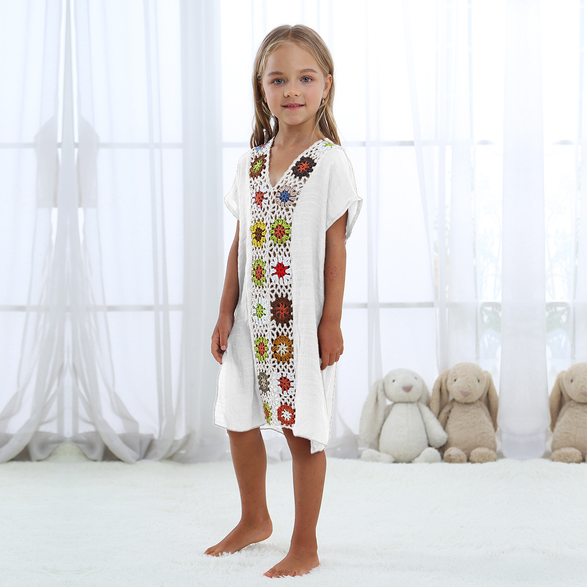 hand crochet flower stitching children s dress  NSOY46154