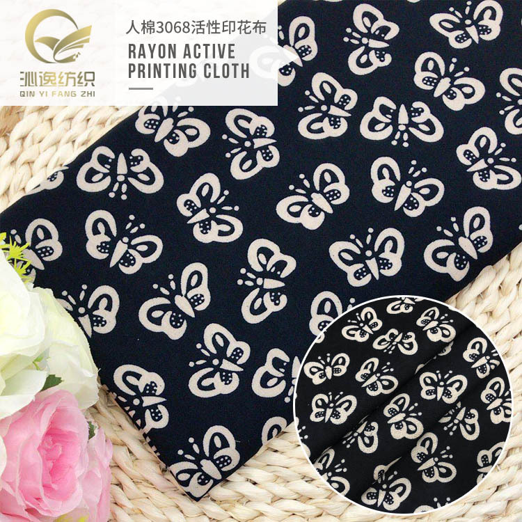 厂家直销 夏季绵绸印花面料 3068人造棉布 女装套装童连衣裙面料