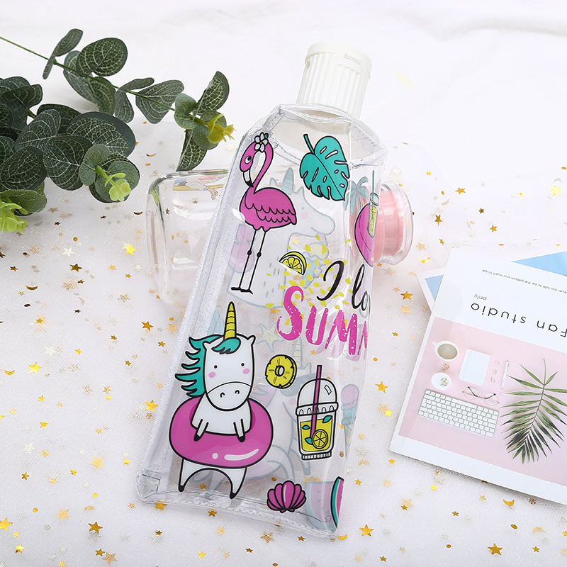 Unicorn transparente PVC pluma bolsa de dibujos animados creativo unicornio dentífrico papelería estudiante bolsa de almacenamiento estuchero desde detail image 11