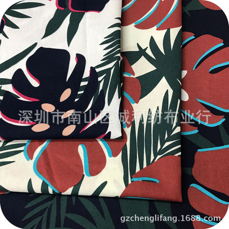 棉麻活性印花日韩连衣裙印花布  抱枕印花用料  大叶子印花面料布