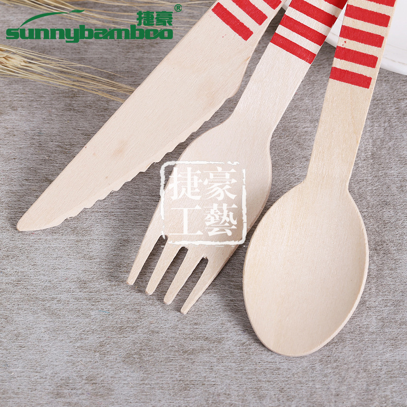New cute printed disposable knives, forks and spoons, portable disposable tableware for travel, wholesale of wooden knives, forks and spoons for restaurants detail image 13