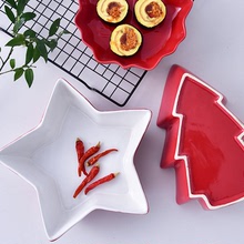 喜慶陶瓷餐具碗盤碟點心盤子水果沙拉碗大紅零食盤圣誕雪花盤定制
