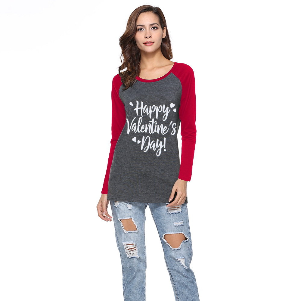 Womens Color Block Long Sleeve T Shirt Letter Print Round Neck Spring Style Wholesale Available