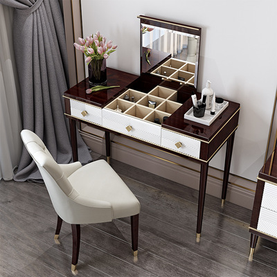 美式梳妆台 全实木翻盖化妆台 后现代轻奢化妆柜卧室家具厂家直销