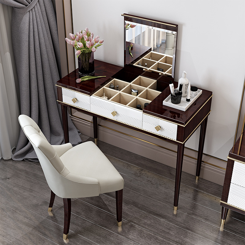 美式梳妆台 全实木翻盖化妆台 后现代轻奢化妆柜卧室家具厂家直销
