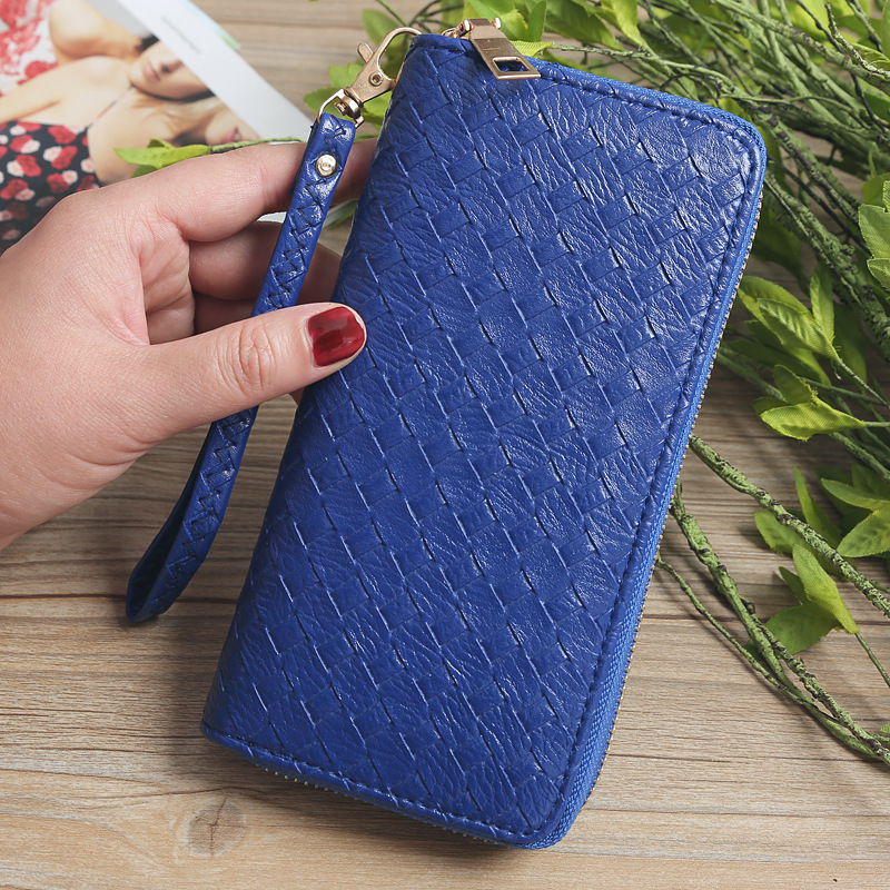 72g Weight Polyester Lining Material Zipper Closure Type Business Occasion Pu Leather Material Solid Color Pattern Unisex Gender Square Shape Khaki, Rose Red, Pink, Purple, Blue, Silver, Bronze, Black Color Korean Woven Pattern Wallet 2