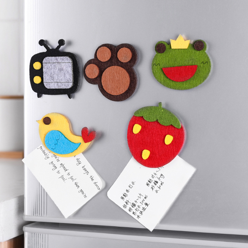 可愛卡通冰箱磁力貼毛氈立體留言板裝飾磁貼便簽貼冰箱動物鐵石貼