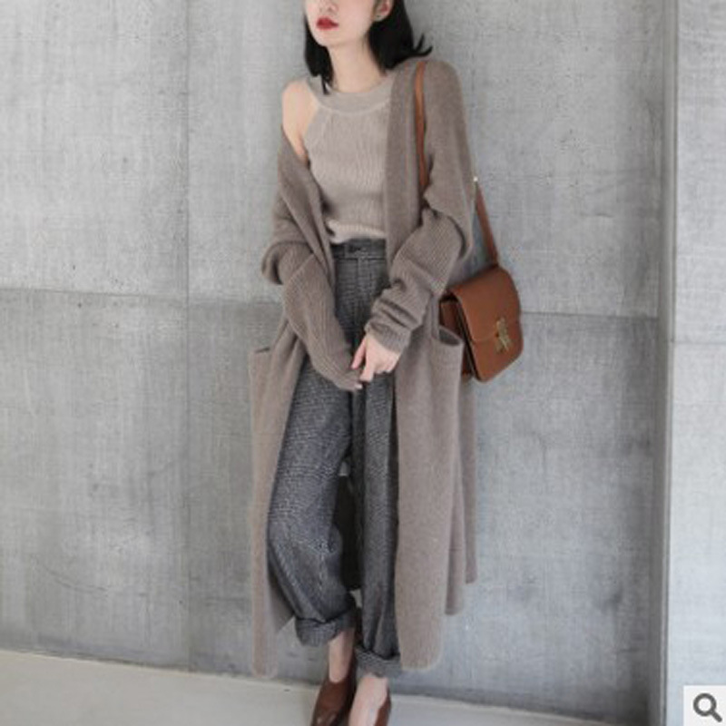 Ulzzang Style Cardigan with Twisted Thick Yarn Sweater, Women's Mid-Length Loose Korean Style, Autumn 2026 Ulzzang Style Cardigan with Twisted Thick Yarn Sweater, Women's Mid-Length Loose Korean Style, Autumn 2026