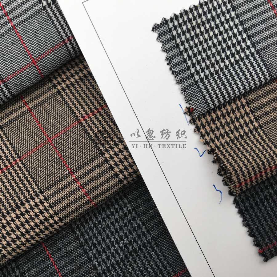 现货供应 色织面料 全棉千鸟格 小西装童装 裤子外套 批发