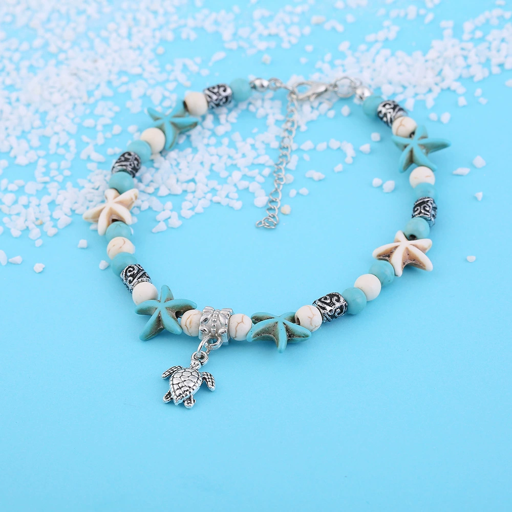 Beach anklet bracelet, turquoise pendant, оптовая
