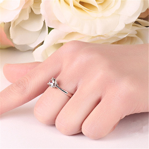 Korean style classic fashion simple diamond four-prong ring diamond ring platinum plated open trend diamond wedding ring wholesale