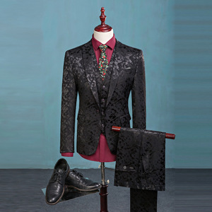 Men’s printed suit suit suit slim business casual wedding bridegroom presides over three piece suit