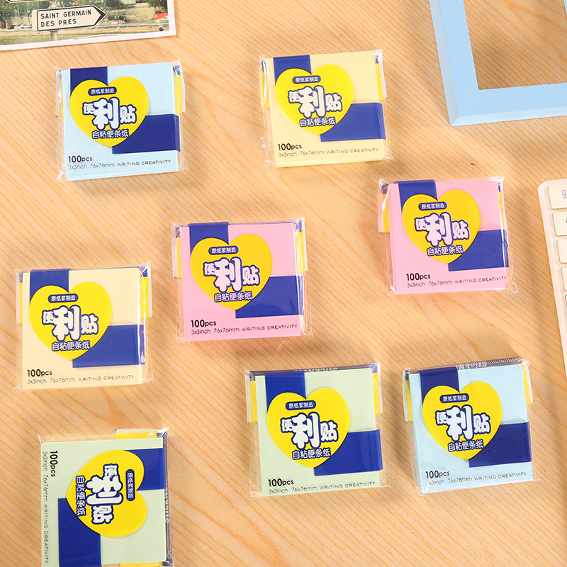100 조각 컬러 자기 접착 끈적 끈적한 메모 문화 사무용품 도매 노트 스티커 손 찢기 n 번 스티커 만화 노트 북