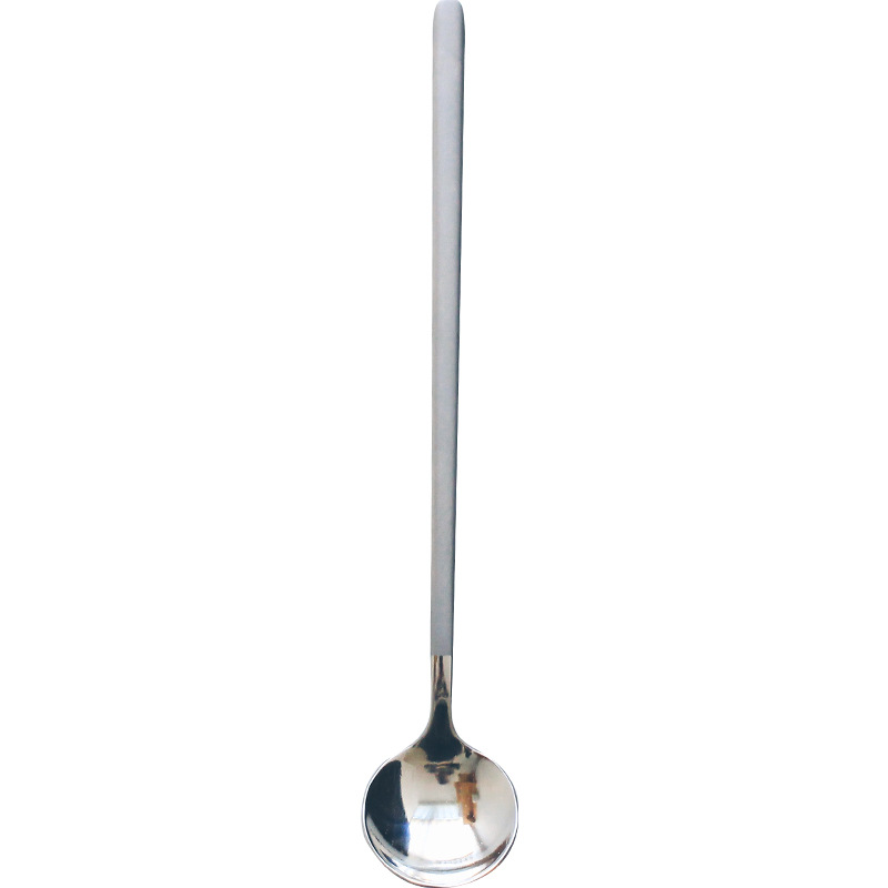 Cuchara de postre de acero inoxidable 304 europeo creativo mango largo cuchara de mezcla de café cuchara de cabeza redonda comer cuchara de yogur de frutas