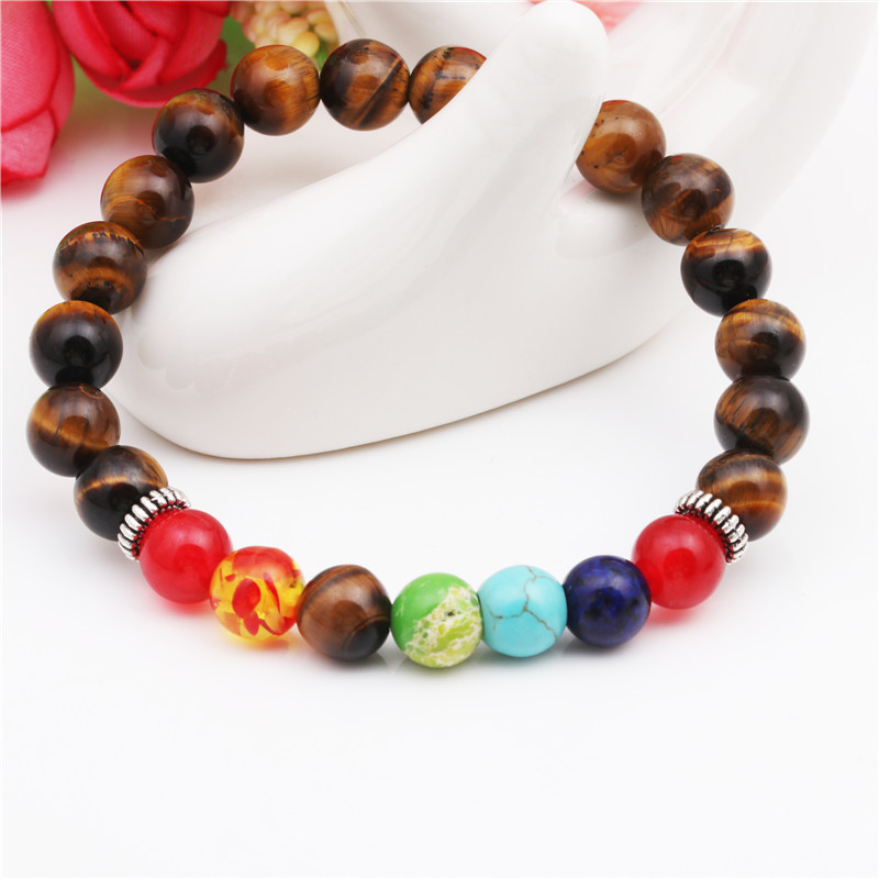 Bead Bracelet Natural Tiger Eye Colorful Chakra Beaded Bracelet Seven Chakras Yoga Energy display picture 8