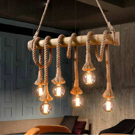 美式乡村简约风时尚灯具个性竹筒麻绳餐厅咖啡馆酒吧装饰吊灯