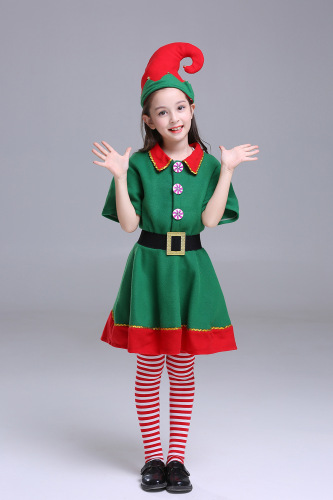 Christmas costumes children's Christmas elf costume cosplay parent-child costume festival adult men's and women's green Christmas costume