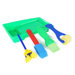 Children's DIY Creative Doodle Sponge Painting Brush Tray 5-Piece Set Plastic Handle Painting Brush Combination Brush Set