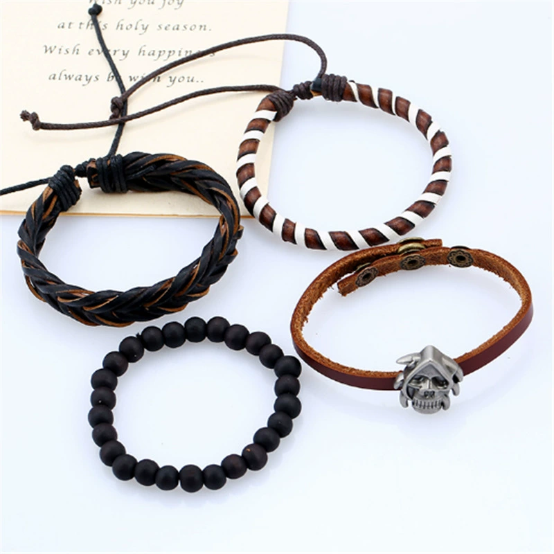 Кожаный чехол, мужской набор, ретро тка́нный браслет, AliExpress, европейский стиль, натуральная кожа