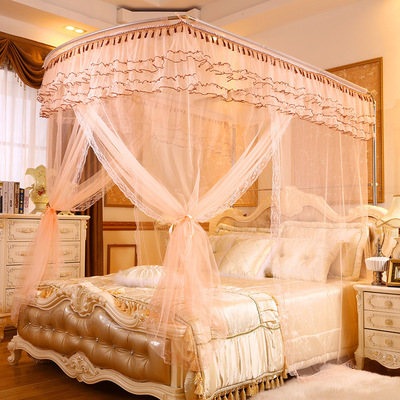 European style court to ground Three-door Telescoping Mosquito net Fishing rods ins Bed mantle Bold Stainless steel Bracket Bed curtain