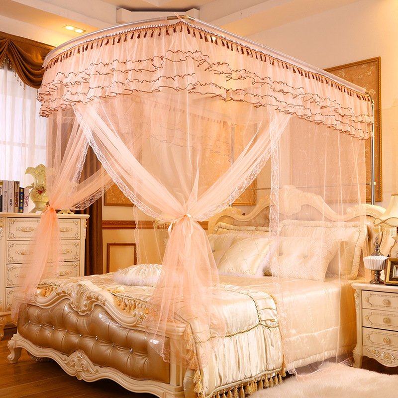 European style court to ground Three-door Telescoping Mosquito net Fishing rods ins Bed mantle Bold Stainless steel Bracket Bed curtain